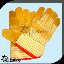 SRSAFETY Yellow striped cotton back cut resistant leather working gloves